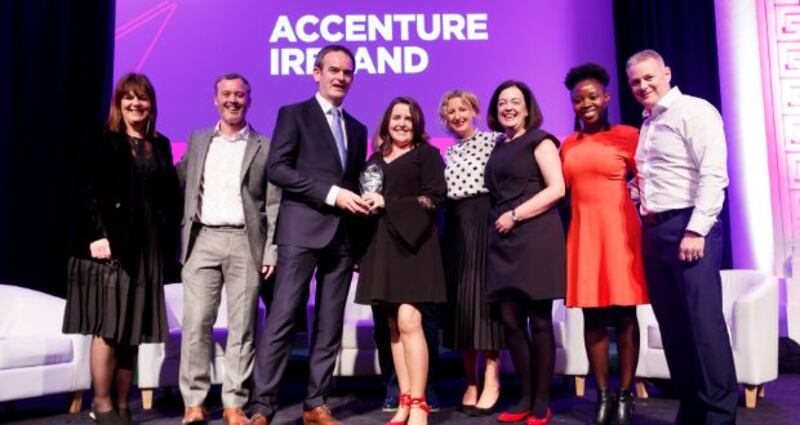 Winner of the Diverse Company of the Year, Accenture Ireland with Tom Hayes, CTO of Permanent TSB presenting the award.