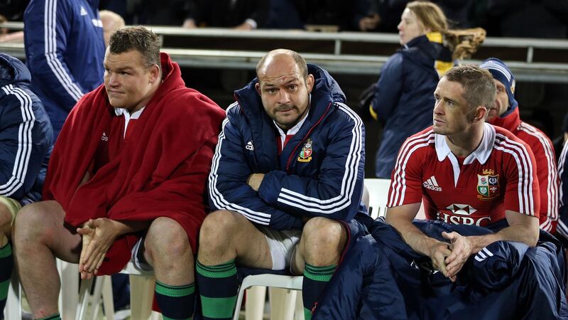 Matt Stevens, Rory Best and Shane Williams look on from the sidelines during the 2013 tour. Photograph: Dan Sheridan/Inpho