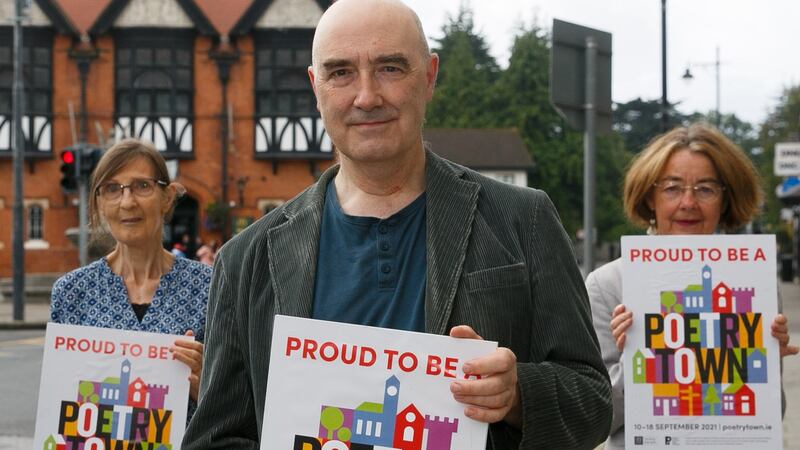 Breda Wall, Mark Granier and Carmen Cullen, all from Bray, at the announcement of Poetry Town events and activities taking place in the town.