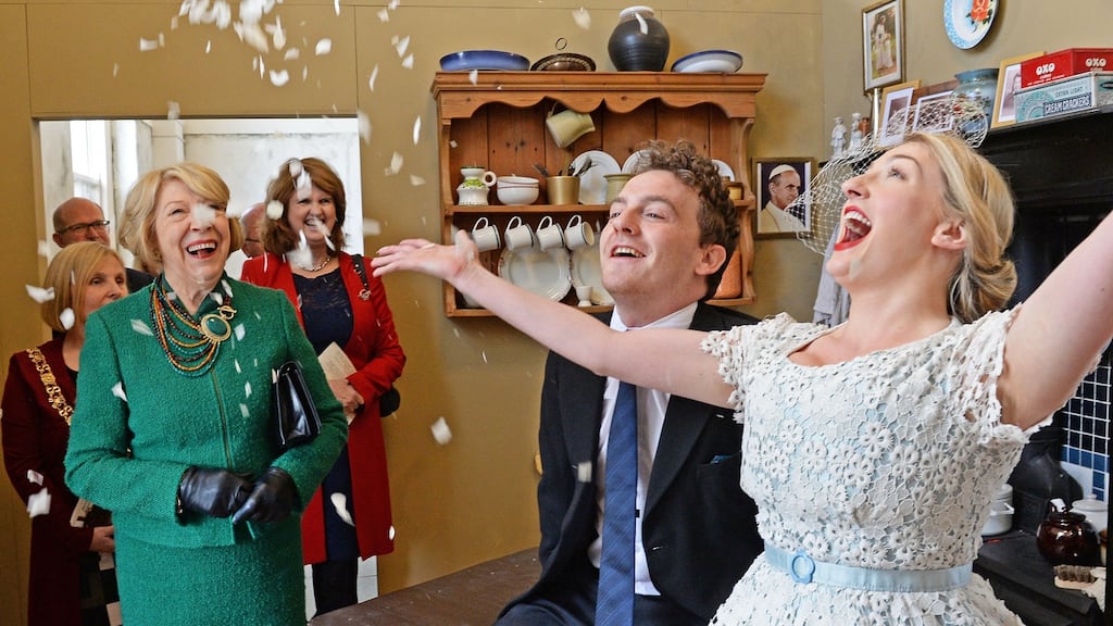 Sarah Morris and Robbie O’Connor performing for Sabina Higgins, Dublin Lord Mayor Críona Ní Dhálaigh and Joan Burton at the opening of Richmond Barracks. Photograph: Eric Luke