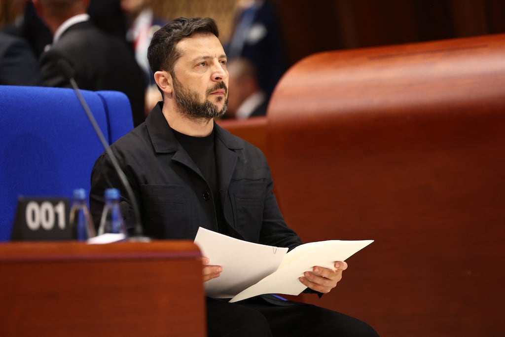 Ukrainian president Volodymyr Zelenskiy and Council of Europe secretary general Alain Berset signed the accord in the French city of Strasbourg at the council’s headquarters. Photograph: Frederick Florin/Getty Images