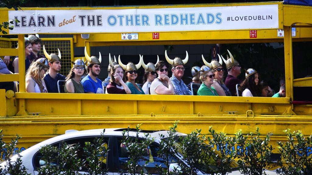 Tourists enjoy an excursion around Dublin offered by Viking Splash Tours. File photograph: Getty