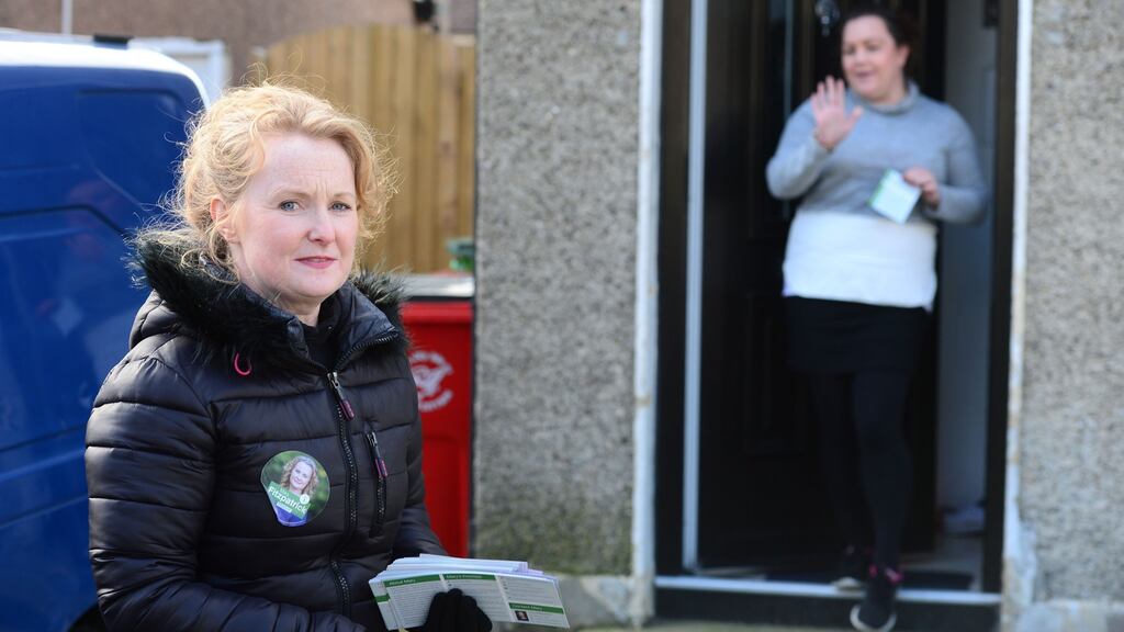 Mary Fitzpatrick, Fianna Fáil candidate in the Dublin Central constituency, canvassing in Cabra. Photograph: Dara Mac Dónaill