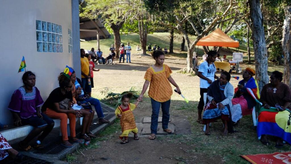 Citizens wear traditional costumes outside the venue for the closing meeting of the Kanak and Socialist National Liberation Front (FLNKS) campaign for a ‘yes’ to New Caledonia’s independence from France in Noumea, on the French overseas territory of New Caledonia, on October 30th, 2018 Photograph: Theo Rouby/AFP/Getty