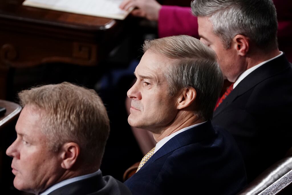 Republican Jim Jordan during the nominations for House speaker. Jordan is grasping for the votes, but the outcome is far from certain as Republicans continue to feud internally over who should lead them. Photograph: The New York Times
