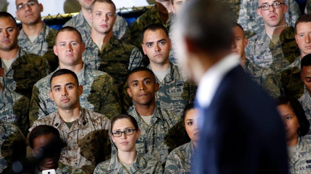 President Barack Obama addresses US soldiers about his strategy to fight the Islamic State at MacDill Air Force Base in Tampa, Florida, yesterday. Photograph: Brian Blanco/EPA