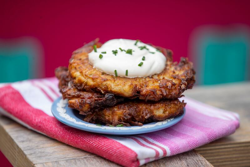 Caryna Camerino's potato latkes. Photograph: Tom Honan