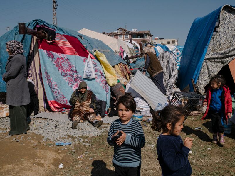 Displaced earthquake survivors at a tent camp in Antakya, Turkey on Thursday. Photograph: Emin Ozmen/The New York Times