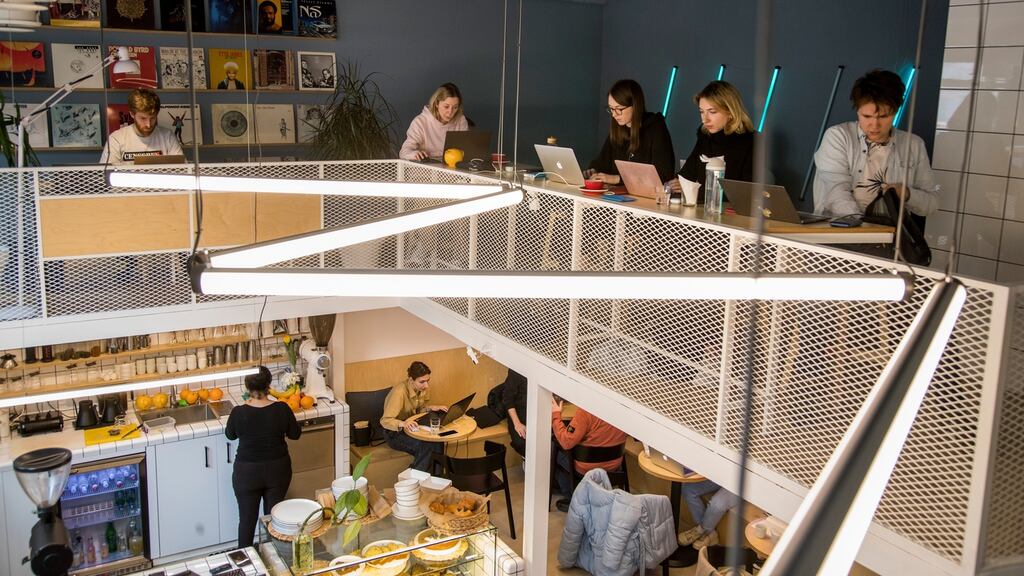 Russian immigrants at the Lumen cafe in Yerevan, Armenia. Photograph: Daro Sulakauri/The New York Times