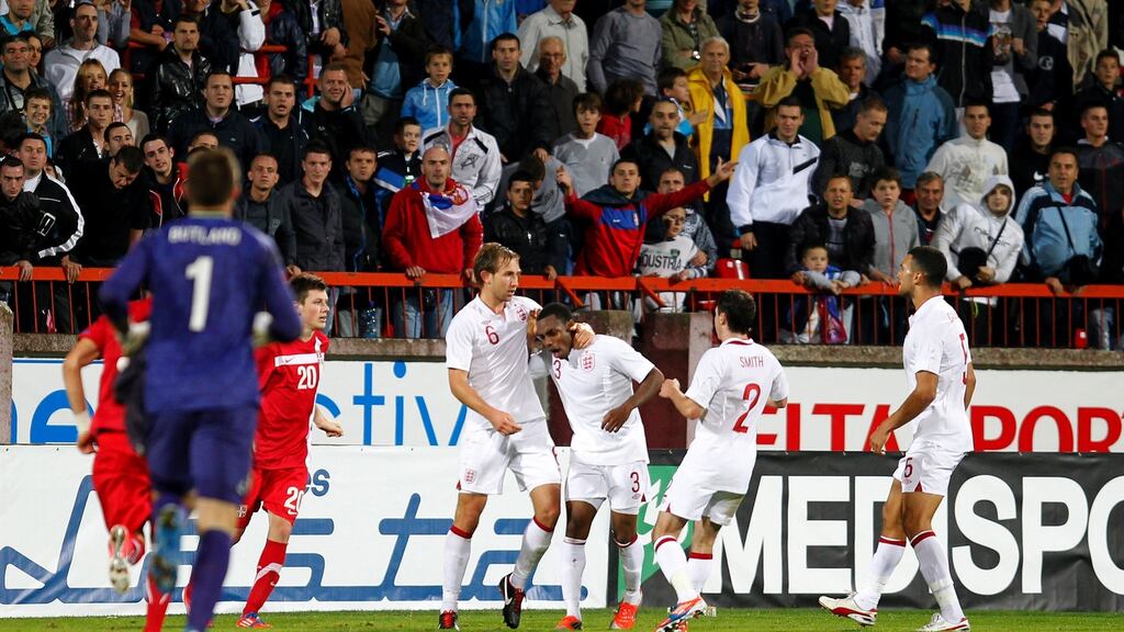 Tempers flare after the Serbia under-21s and England under-21s match in 2012 during which Danny Rose was racially abused. Photo: Srdjan Stevanovic/Getty Images