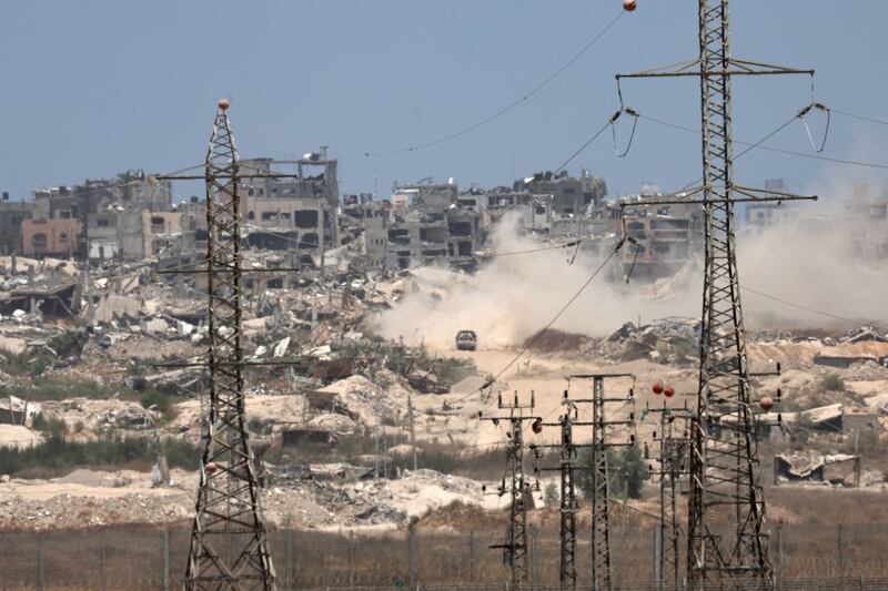 Israeli military vehicles in the Shejaiya area in the northern part of the Gaza Strip. Photograph: Atef Safadi/EPA