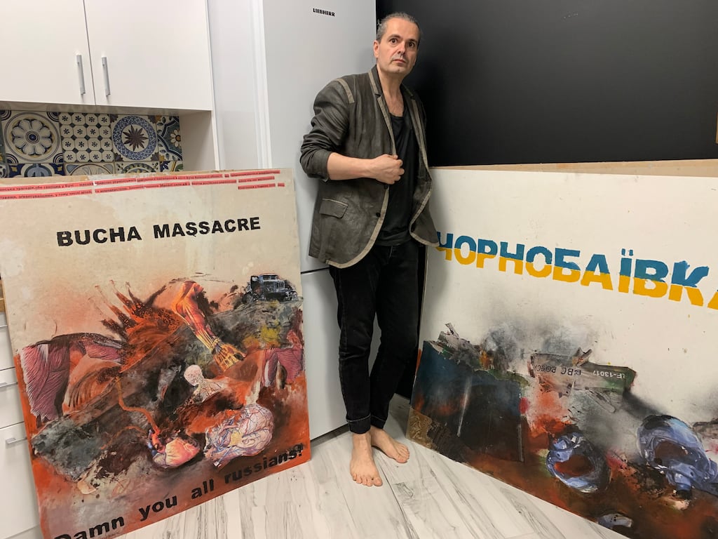 Ukrainian artist Stas Zhalobnyuk: 'My albums explain how I became anti-Russian.' Photograph: Lara Marlowe