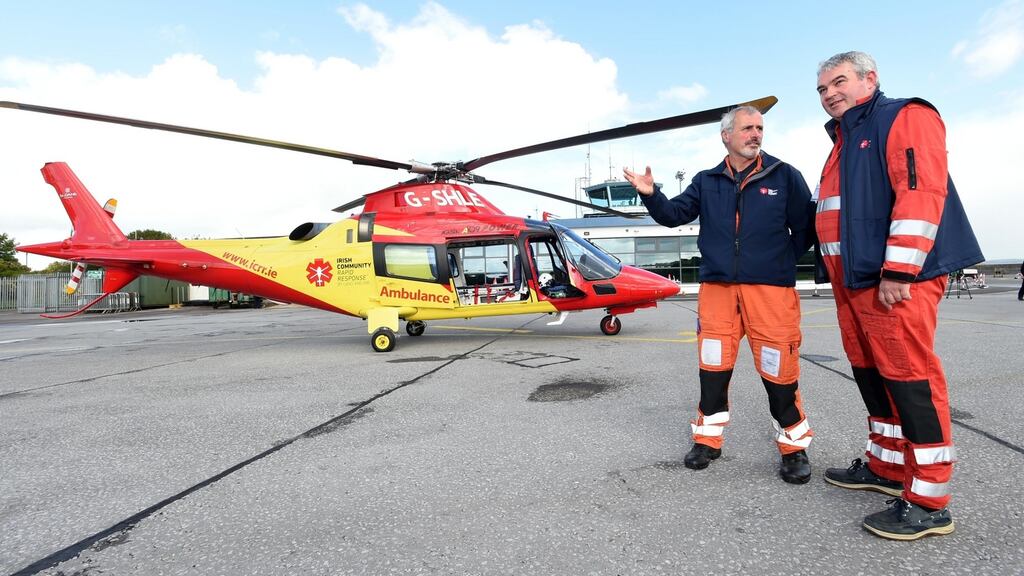 CEO John Kearney (left) and pilot Capt John Murray after Ireland’s first charity air ambulance service touched down at Kerry Airport following its first flight from Wales. Photograph: Don MacMonagle/PA Wire