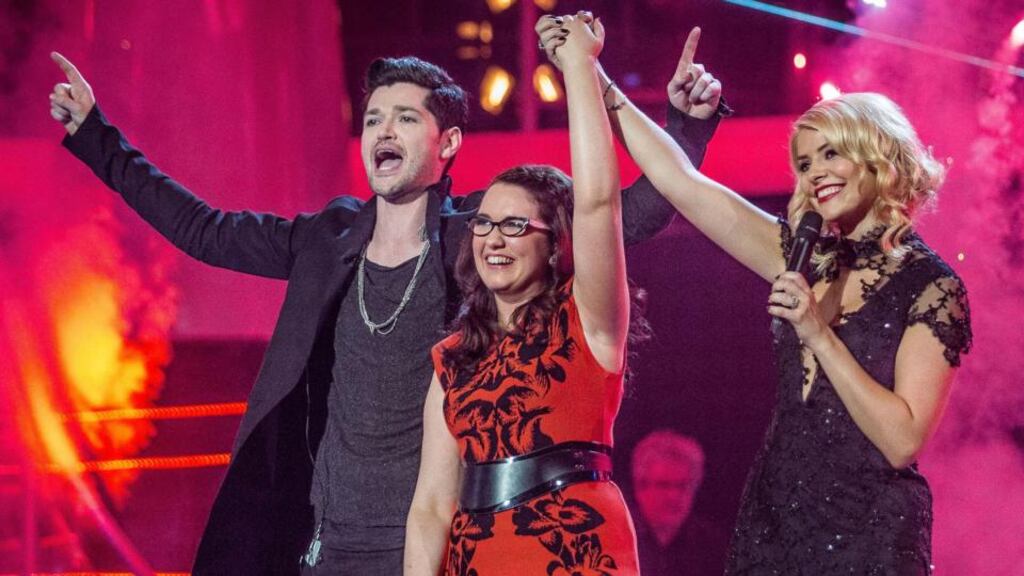 Andrea Begley from Co Tyrone with Danny O’Donoghue and Holly Willoughby, after she was crowned the winner of the this year’s BBC show The Voice. Photograph: PA