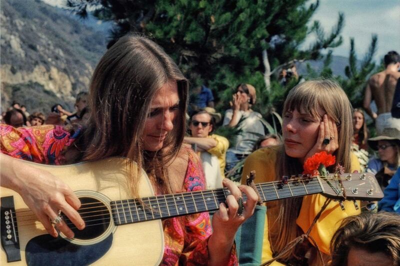Judy Collins with Joni Mitchell at Big Sur Folk Festival in 1968. Photograph: Sulfiati Magnuson/Getty