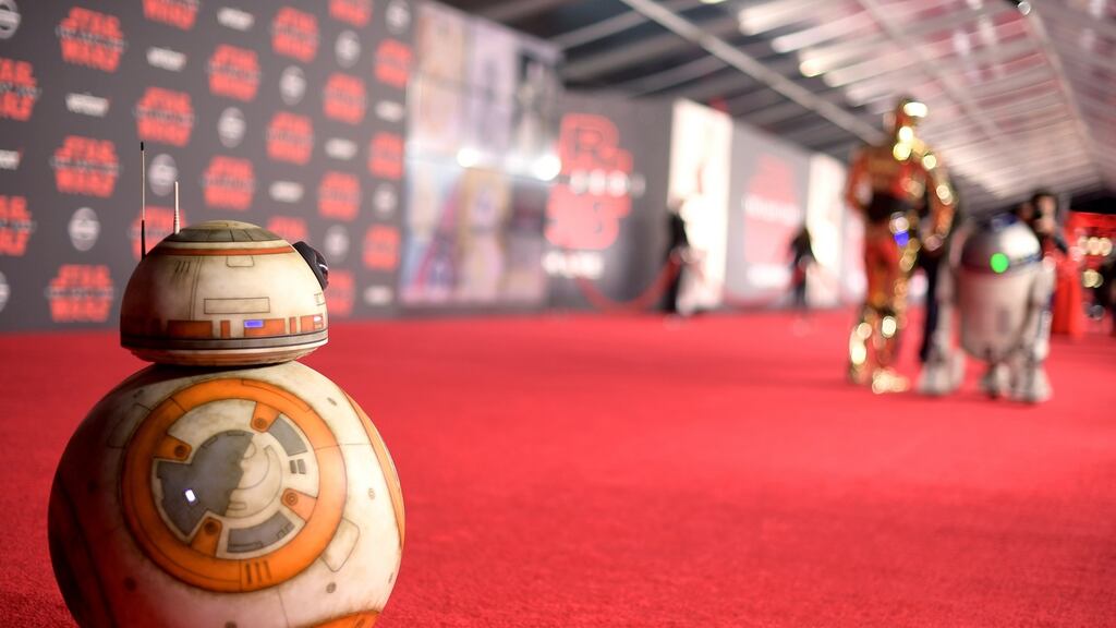 BB-8 attends the premiere of Disney Pictures and Lucasfilm’s ‘Star Wars: The Last Jedi’ at the Shrine Auditorium in Los Angeles. Photograph: by Matt Winkelmeyer/Getty Images