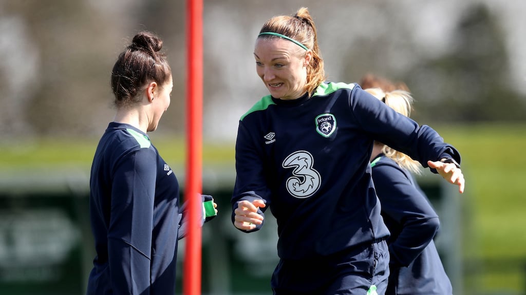 Republic of Ireland defender Louise Quinn during training ahead of their clash with the Netherlands. Photograph: Ryan Byrne/Inpho
