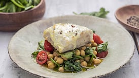 Ling with chickpeas, orange and ras al hanout