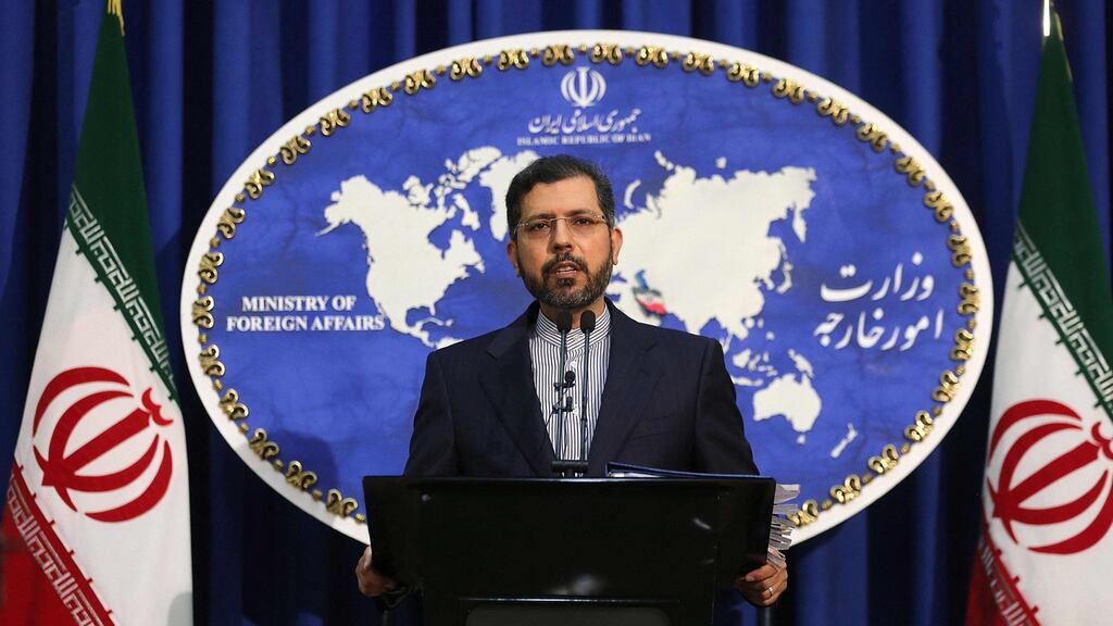 Iranian foreign ministry spokesman Saied Khatibzadeh in Tehran on Monday. Iran hailed as a “significant achievement” a temporary agreement Tehran reached with the head of the nuclear watchdog IAEA on site inspections. Photograph: Getty Images