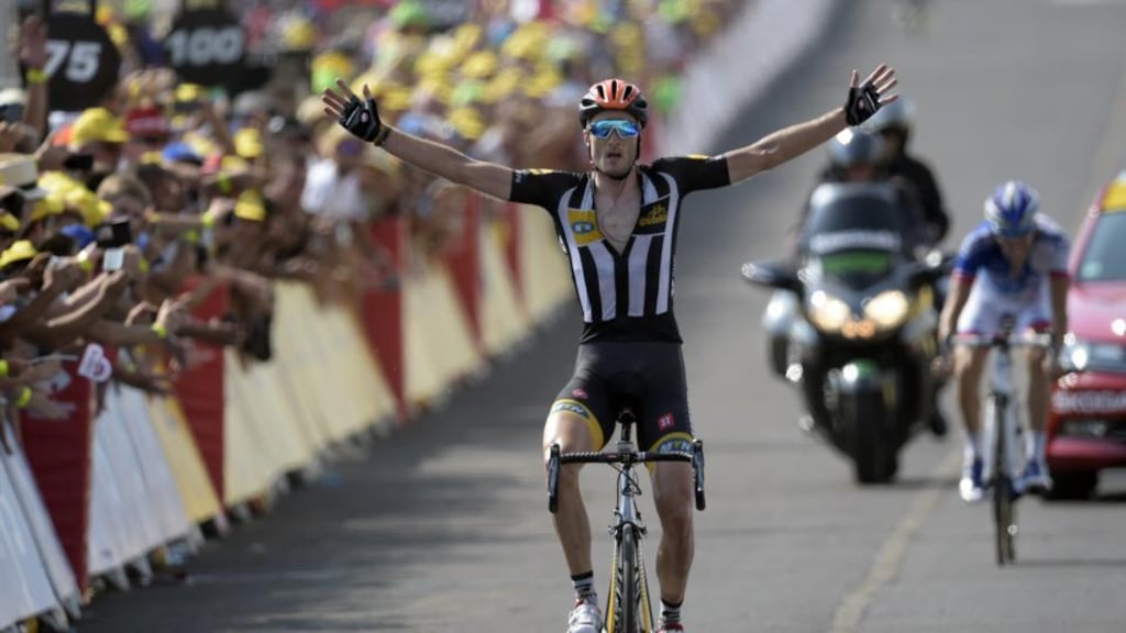 Steve Cummings produced a smash and grab to take the 14th stage of the Tour de France. Photograph: Afp