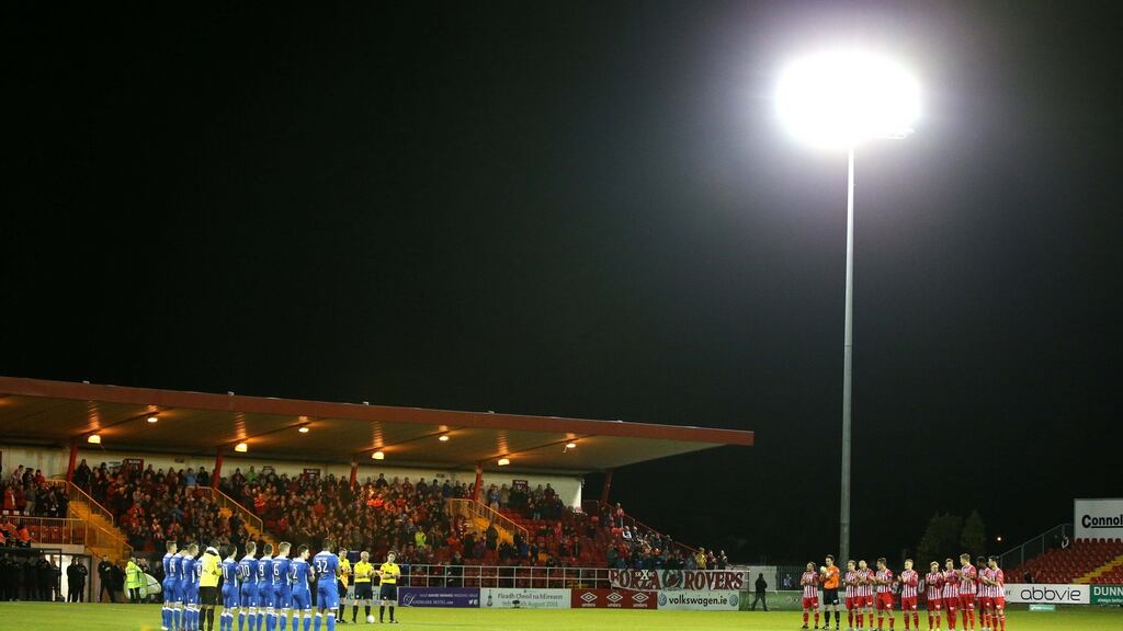 The League of Ireland fixture between Sligo Rovers and Finn Harps was abandoned after 86 minutes due to floodlight failure at the Showgrounds. Photograph: Inpho