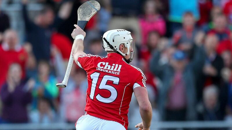 Cork’s Pat Horgan celebrates scoring his side’s opening goal. Photo: James Crombie/Inpho
