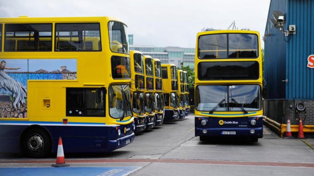 Buses parked in Conyngham Road Garage in Dublin City. Pickets have been placed on all Dublin Bus garages in the city. Photograph: Aidan Crawley/The Irish Times