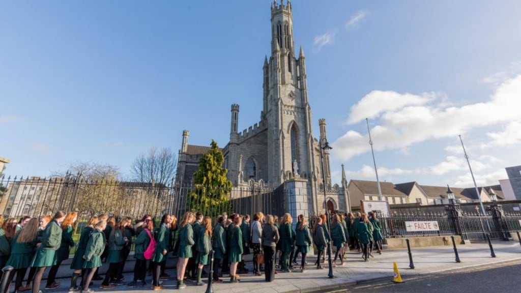 The Cathedral of the Assumption of Blessed Virgin Mary in Carlow: students  at the memorial service   for the four women killed in the collision. Photograph: Dylan Vaughan.