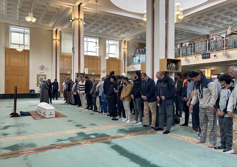 A prayer service is held for Dvala Mohamed at the Islamic Cultural Centre in Dublin. Photograph: Cillian Sherlock/PA Wire