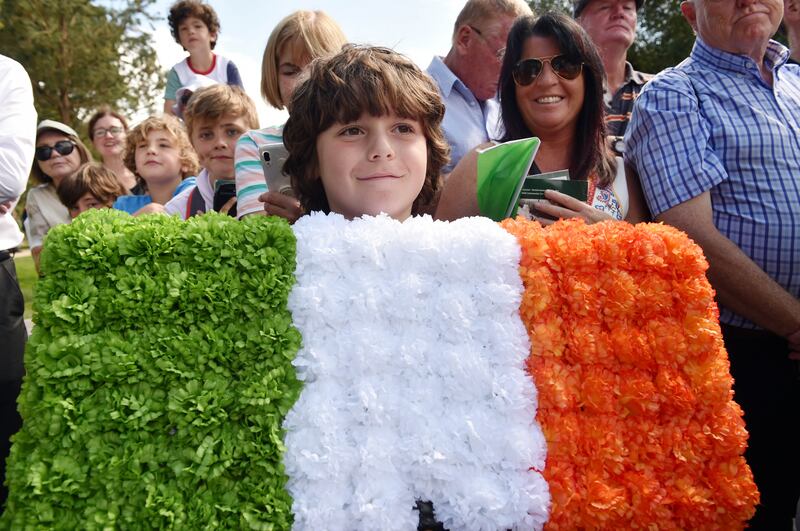 Cillian Murphy from Fairhill pays tribute to Michael Collins. Photograph:
Michael Mac Sweeney/Provision