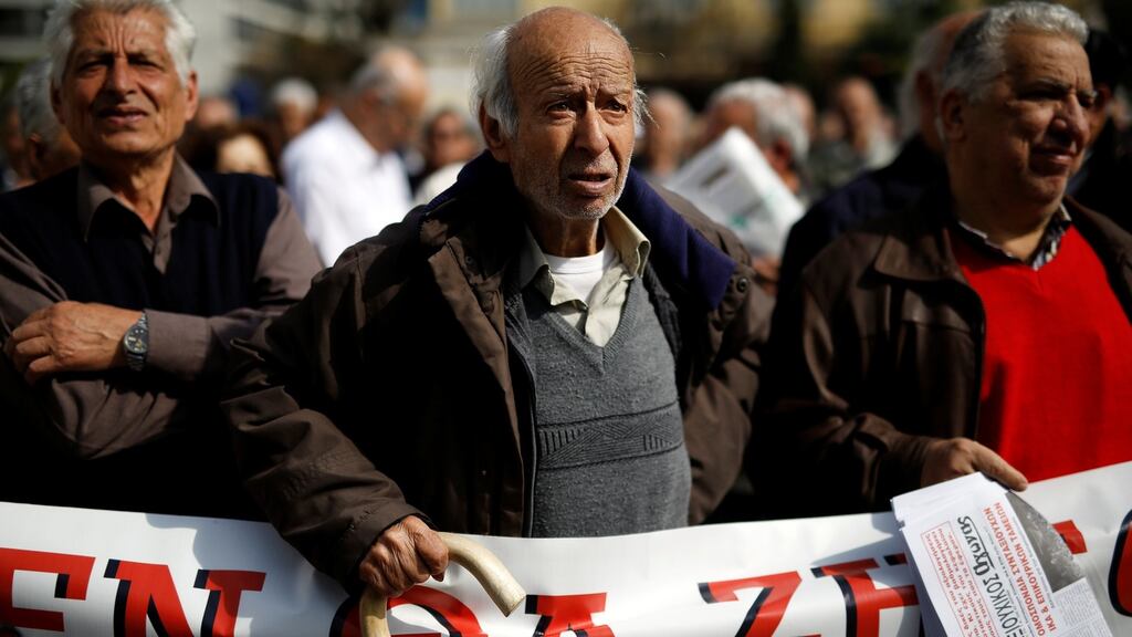 Greek pensioners take part in a demonstration against planned pension cuts in Athens. Photograph: Alkis Konstantinidis/Reuters