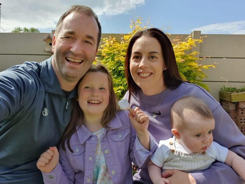 Sinéad Hussey with her husband Brendan and children Aoibhín and Darragh.