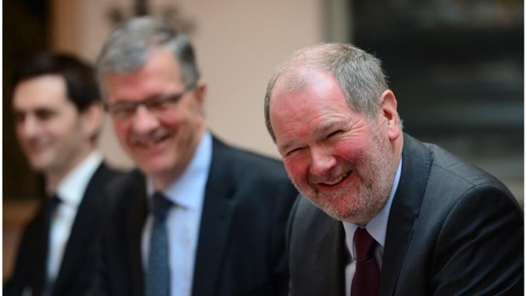 National Treasury Asset Management chief executive John Corrigan (right) at NTMA briefing at the Treasury Building in Dublin. At left is Rossa White and centre Oliver Whelan. Bryan O'Brien / THE IRISH TIMES