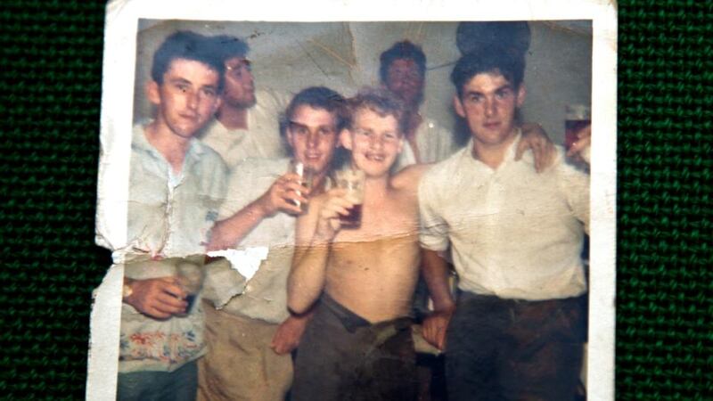 Snapshot from the early 1960s featuring Patrick Casey as a young man (far right) in Leeds with his friends from the building sites.
