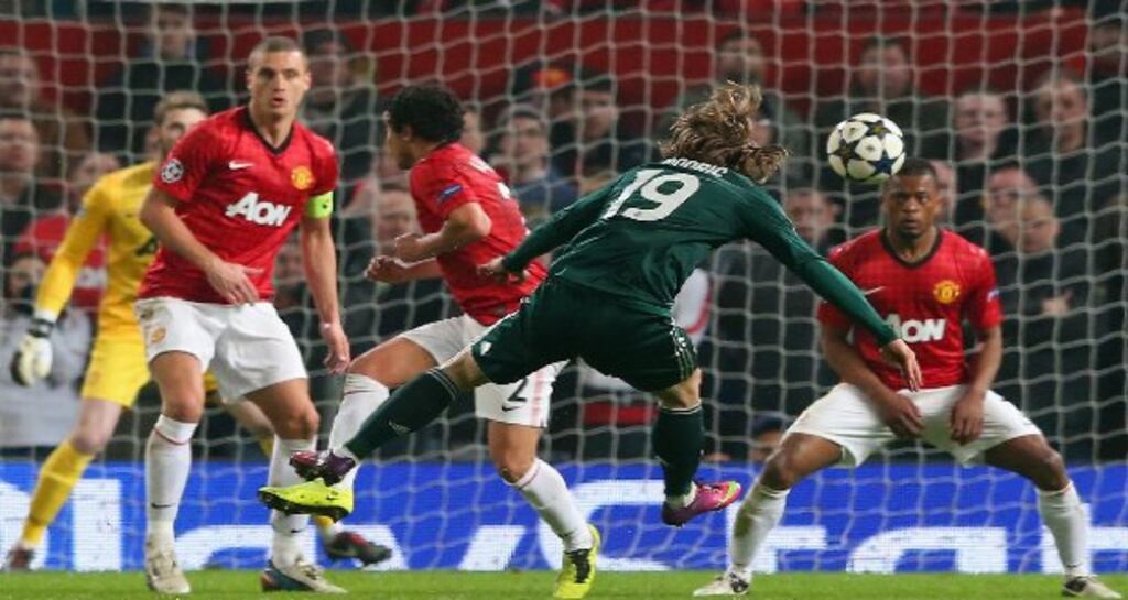 Real Madrid's Luka Modric scores the equalising goal at Old Trafford. Photograph: Alex Livesey/Getty Images