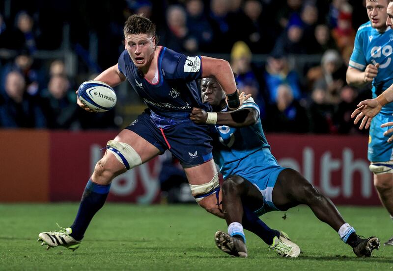 Leinster’s Joe McCarthy is tackled by Asher Opoku-Fordjour of Sale Sharks. Photograph: Dan Sheridan/Inpho