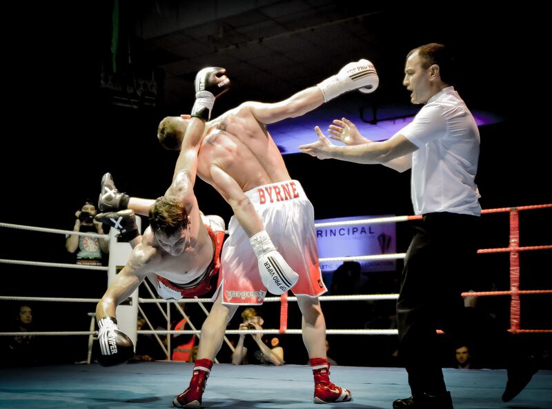 Fly weight: Ireland’s Jay Byrne in action against Spain’s Sergio Adad during a professional bout at the National Stadium in Dublin in February 2017. Photograph: Patrick Scully