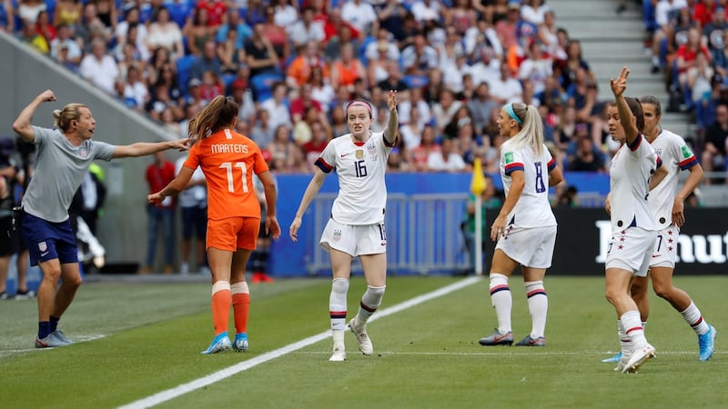 Women’s World Cup Final - United States v Netherlands in Lyon . Ashlyn Harris of the US reacts. Photograph: Bernadett Szabo/Reuters