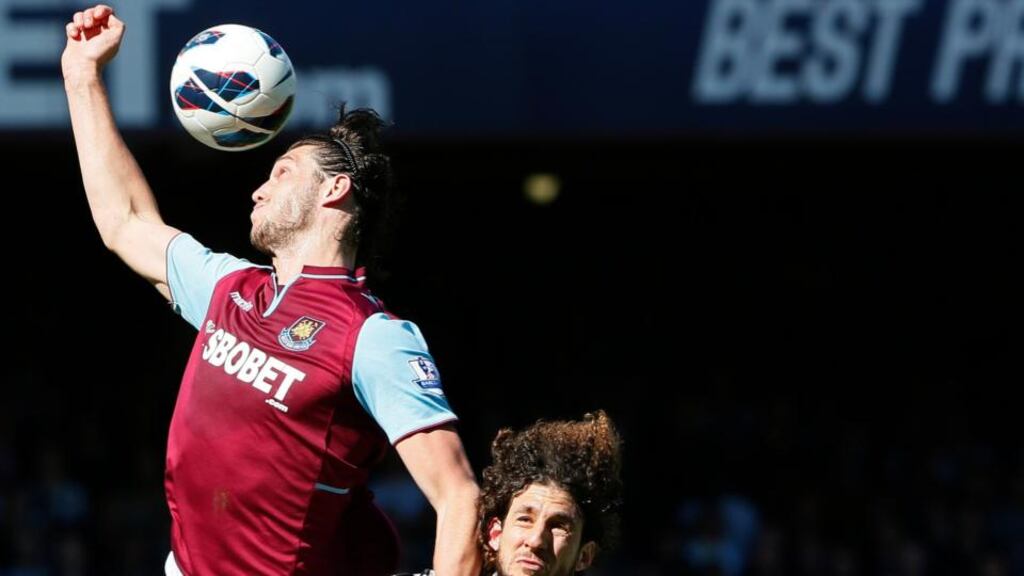 West Ham’s on-loan striker Andy Carroll has been recalled to the senior England squad for the forthcoming friendlies against the Republic of Ireland and Brazil. Photograph: Stefan Wermuth/Reuters