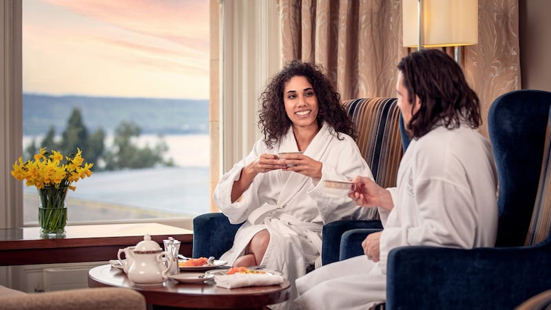 Relaxing at the Culloden Estate and Spa just outside Belfast. It’s offering a Romance and Bubbles Valentines package from £200 pps.