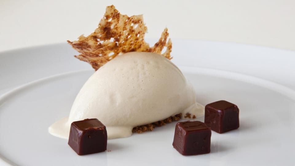 One of the desserts at the Irish Food Writers’ Guild awards lunch was a Mossfield Organic Farm milk and Wild Irish Foragers’ nettle syrup combined in a milk pudding with caramelised walnuts