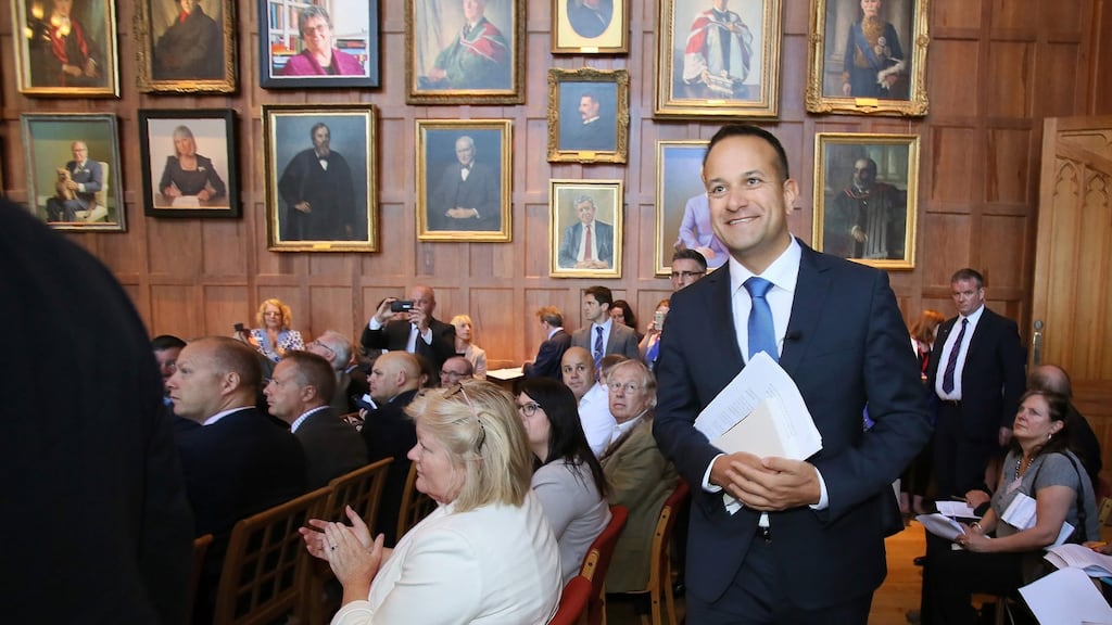 Leo Varadkar in the Great Hall at Queen’s University, Belfast. Photograph: AFP/Paul Faith.