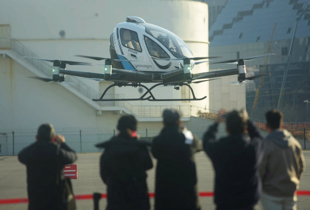 An EH216-S, an electric vertical take-off and landing (eVTOL) aircraft produced by EHang. Photograph: AFP via Getty