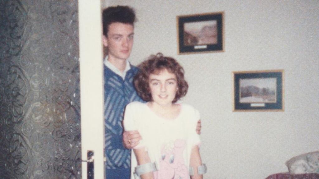 Sinéad Gleeson with her brother Martin: she has to walk around the house while her hip is in plaster, to avoid blood clots. Photograph: family collection