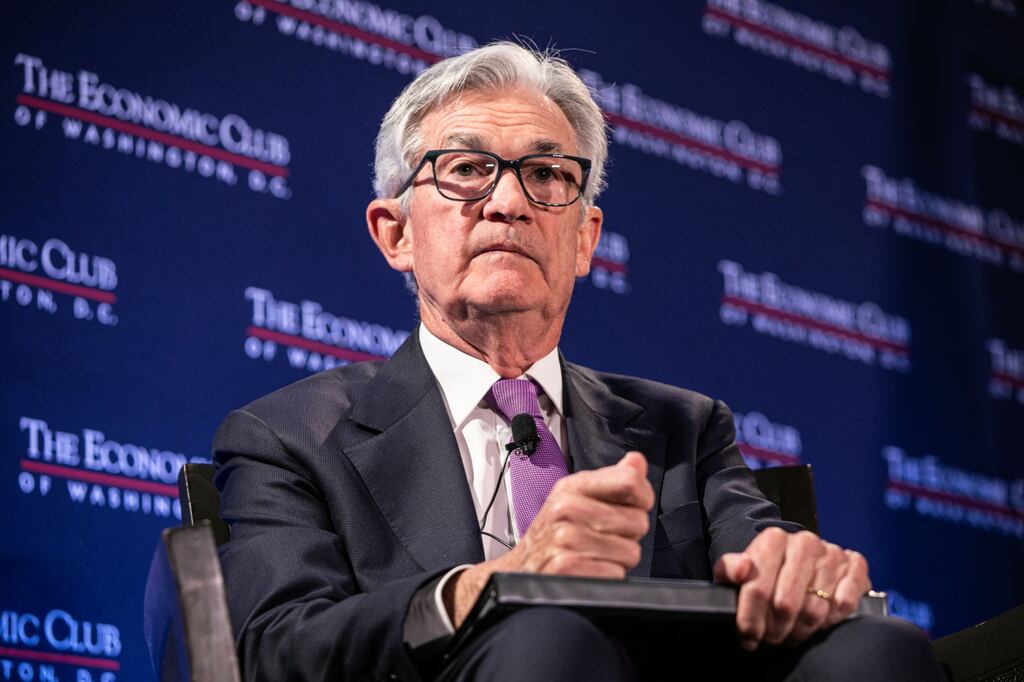 Jerome Powell, chairman of the US Federal Reserve, during an interview for an episode of "The David Rubenstein Show: Peer-to-Peer Conversations" at the Economic Club of Washington in Washington, DC on Tuesday, February 7th. Powell said that additional interest-rate increases will be needed to cool inflation amid a labour market that recent data shows remains very tight. Photograph: Valerie Plesch/Bloomberg