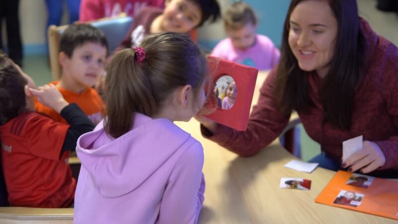 Pupils interact with a staff member at St Gabriel’s Special School in Bishopstown, Cork.