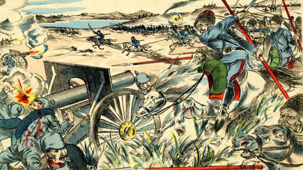 Cossack charge at Gumbinnen, August 20th, 1914: A depiction of an eastern front battle between the German and Russian armies at Gumbinnen, East Prussia, now Gusev in Russia. Photograph: Culture Club/Getty Images