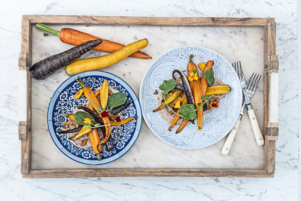 Roasted heritage carrot salad with tarator. Photograph: Harry Weir