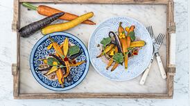 Roasted carrot salad, tarator and cress