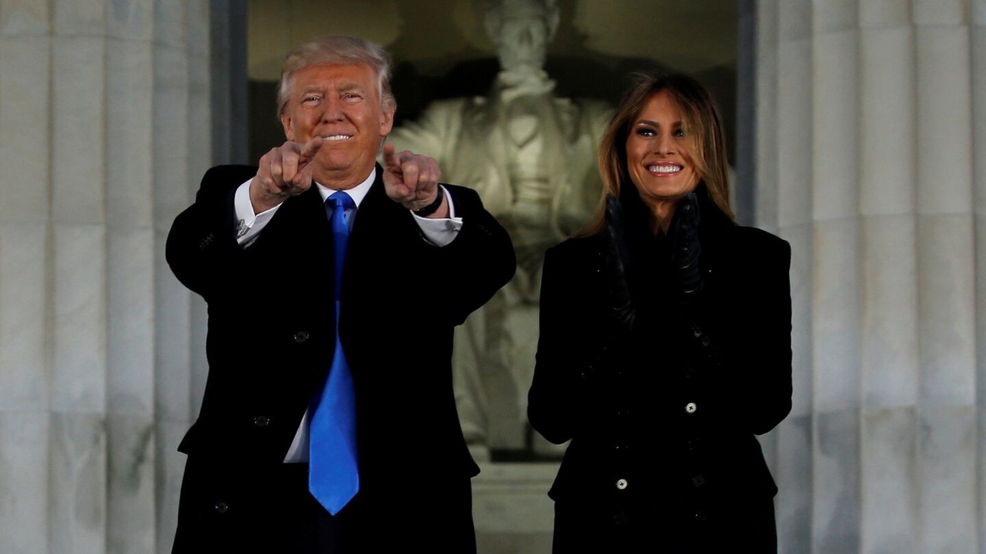 Donald Trump and his wife Melania take part in a Make America Great Again welcome concert at the Lincoln Memorial in Washington. Photograph: Jonathan Ernst/Reuters